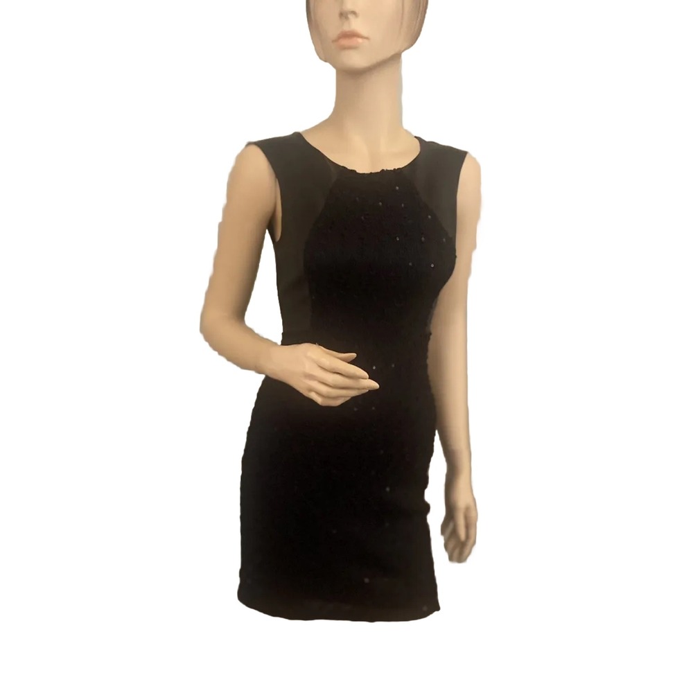 GUESS Dress Black Faux Leather & Black Shimmering‎ Fabric  Size 2  Zipper - Picture 2 of 12